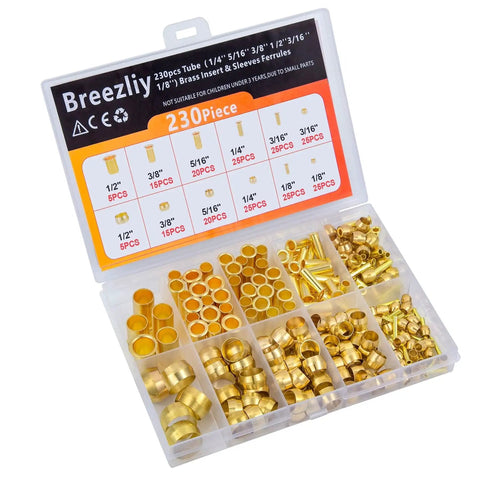 Brass Compression Fittings Kit With Six Sizes Assortment One Eighth To One Half Inch Includes Sleeves Ferrules And Inserts in case