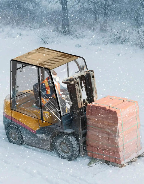 Clear Forklift Cab Cover With Rear Window Waterproof UV Shield Fits 6000 Lb in snowy environment