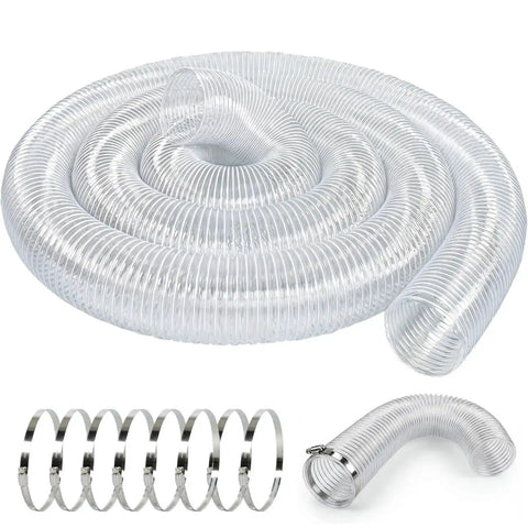30 Ft Long 6 Inch PVC Dust Collection Hose Flexible Puncture Resistant Vacuum Hose With 8 Stainless Steel Clamps Clear Hose
