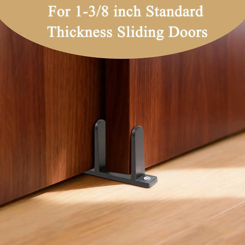 4 Pack Sliding Closet Door Floor Guides With Screws Black ABS bottom guides for 1-3/8 inch thick sliding doors, installed view
