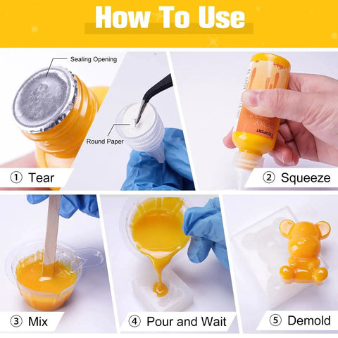 Step-by-step guide for using the Vibrant Six Color Epoxy Resin Pigment Paste Set For Consistent Batch Coloring 10.15 Oz 300 Ml Total.