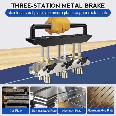 Heavy Duty Adjustable Rebar Bender With Three Station Edge Roller for 0 to 90 Degree Bends on various metal plates.