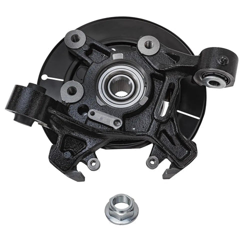 Rear Right Steering Knuckle With Wheel Hub Bearing Assembly For 2006 Through 2010 Ford Explorer Mercury Mountaineer And 2007 Through 2010 Explorer Sport Trac Replacement Direct Fit OE Grade Ready To Roll, pre-assembled unit showing front view