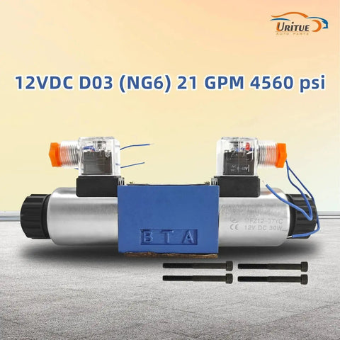 Electric Hydraulic Directional Control Solenoid Valve 12V DC D03 NG6 21 GPM 4560 PSI for machinery with 30W DC coil.