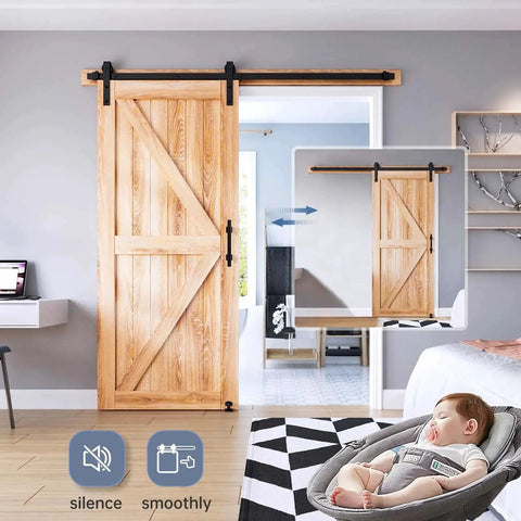 6.6 Ft Sliding Barn Door Track And Handle Hardware Kit With Basic J Pulley Ball Bearing Rollers Powder Coated Steel