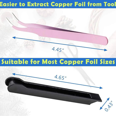 Pink tweezers and black tool for Multi Angle Stained Glass Jig Set For DIY Crafters Complete Foiling Tool Kit With Hand Foiler Copper Tape And Tweezers Flexible 30 Degree 60 Degree 90 Degree And 120 Degree Angles