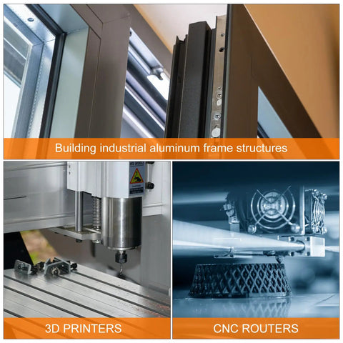 Image showing aluminum frame structures, CNC router, and 3D printer applications for M8 Roll In Spring T Nuts Set 30 Pcs Nickel Plated Carbon Steel.