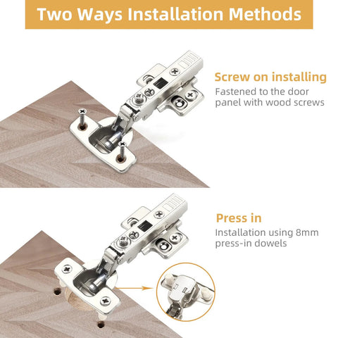 Furniware 10-pack frameless full-overlay soft-close cabinet hinges, stainless steel clip-on, 45–110° open