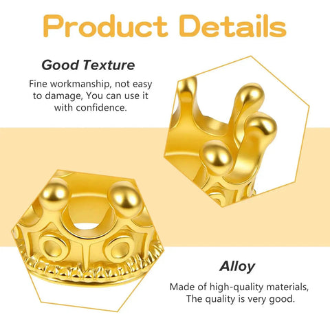 Close-up of gold crown charm details for DIY jewelry, part of 60 Pcs Crown Charms Set In Gold And Silver For DIY Jewelry Making Crafts