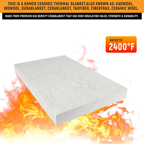 Kaowool ceramic fiber insulation blanket, 2 in thick x 15 in x 24 in, white, rated to 2400°F for furnaces