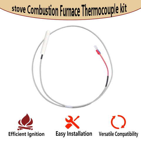 lrnyso stove combustion thermocouple kit, 35in long, braided stainless cable with ceramic probe and red/black leads