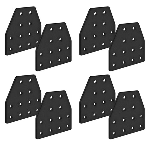 Eight Piece 2040 Corner Bracket T Shaped 12 Hole Connector For Aluminum Extrusion Hardware Black Kit displayed against white background