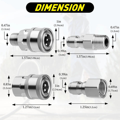 Qoroos 4-piece stainless steel quick-connect pressure washer fittings set with 1/4 in NPT male and female adapters