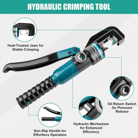 6 Ton Hydraulic Crimping Tool With 9 Die Pairs For 12 AWG To Two Zero Battery Cable Lugs And Wire Rope Crimper Heavy Duty Electrical Crimping For Welding Cables And Battery Cabling Pro Grade