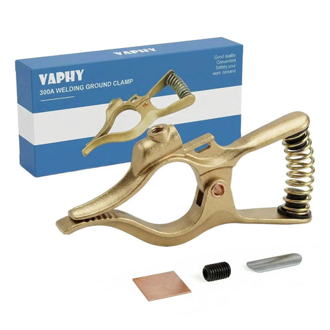 300 Amp T Style Brass Welding Ground Clamp For Rock Solid Grounding And Large Cable Connections 7 Inch Long With One And Three Quarter Inch Jaw Opening Durable Brass Construction Golden Finish