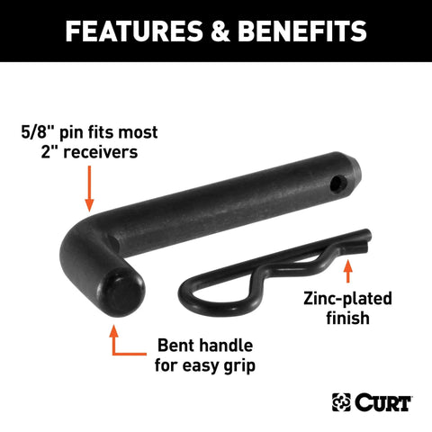Heavy Duty Trailer Hitch Pin And Clip Five Eighth Inch Diameter Fits Two Inch Receiver Black Easy Grip Angled Bend Works With Class Three Four And Five Hitches