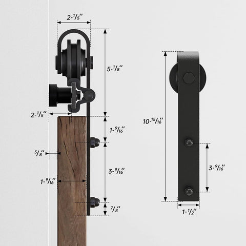 Four Foot Sliding Barn Door Hardware Kit For Double Doors, close-up of side view with carbon steel track and dimensions shown