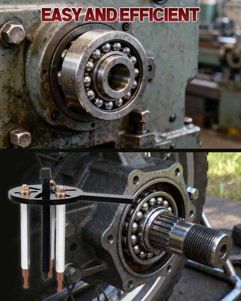 21 In 1 Bearing Puller Kit With Curved Hook And Red Steel Collet in use, showcasing easy bearing disassembly with three jaw puller.