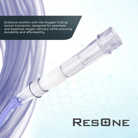 Swivel Oxygen Tubing Connectors 10 Pack By ResOne With 360 Degree Rotation Leak Free Barbed Fit For Cannula Hose Tube Connections Oxygen Line Splitter Medical Home Marine Use Standard Size Male Female with tube and connector close-up