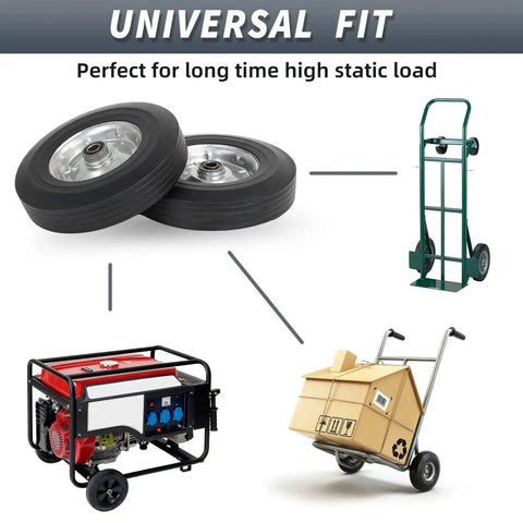 10 Inch By 2.5 Inch Flat Free Solid Rubber Tire With 5/8 Inch Axle Bore Hole And 2 1/4 Inch Hub for hand trucks and carts