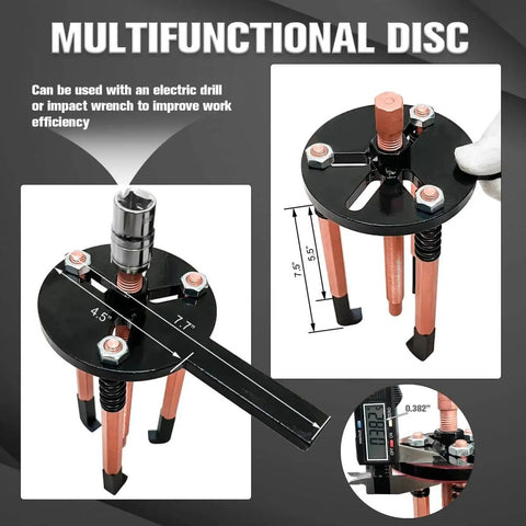 Close-up of multifunctional disc from All-In-One 36-In-1 Bearing Puller Kit For Blind Hole Removal With 3 Jaw Hooks And Bearing Separator.