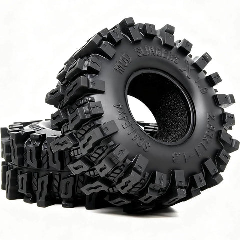 1.3 Inch RC Crawler Tires Mud Slingers X Soft Sticky Compound For 1/24 And 1/18 Scale Rigs, 72mm by 28mm, tread design visible