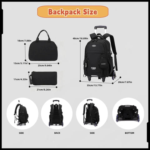 Rolling Backpack for Boys With Wheels Classic Trolley School Bag for Kids Lightweight Multi Pocket Backpack with Lunch Box