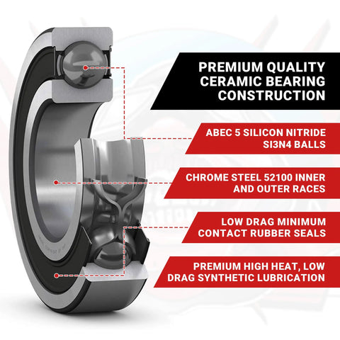 Ceramic sealed bearing kit for Traxxas Slash 2WD; cross-section view showing ABEC 5 SI3N4 balls and chrome steel races