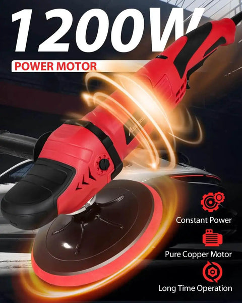 Heavy Duty Car Buffer Polisher With 6 Speed Settings From 1000 To 3500 RPM 1200W Rotary Waxer Kit in action