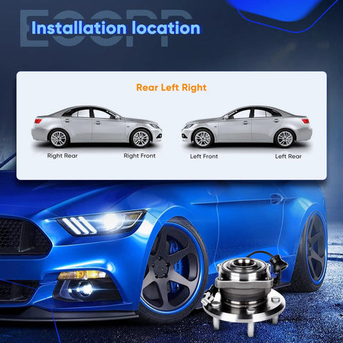 Image showing installation locations and a Rear Wheel Hub Bearing Assembly With ABS, 5 Lug Fit For Chevy Captiva Sport 2012 2015 Equinox 2007 2009 Pontiac Torrent 2007 2009 Saturn Vue 2008 2010 Suzuki XL7 2007 2009 Left Or Right OE Replacement 512358.