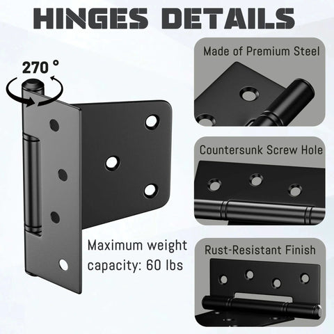 Heavy Duty 3.5 Inch Gate Hinges for Wooden Fences and Vinyl Gates with Screws Included 4 Pack detail features