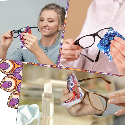 Mandala Pattern Microfiber Cleaning Cloths 24 Pack for Glasses and Camera Lenses in use