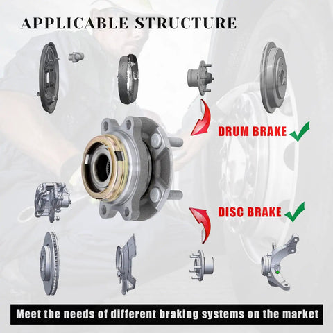 Front Left And Right Wheel Bearing Hubs Assembly For Nissan Altima 2007 2012 2.5L 4 Cylinder 5 Lug With ABS Encoder Replaces 513294 image showing compatibility with drum and disc brakes