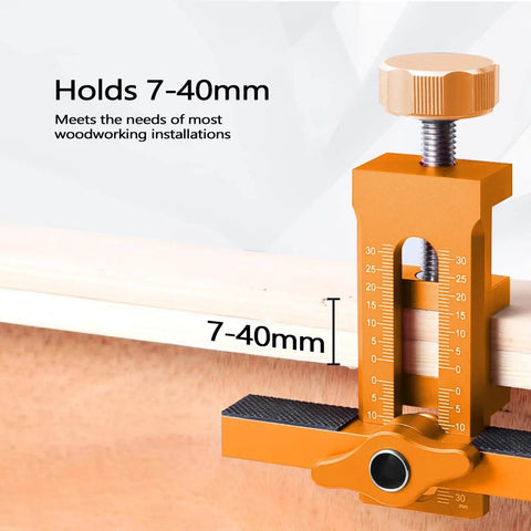 Cabinet Door Install Positioner Jig Aluminum Alloy Adjustable Hinge Alignment Tool For Quick One Person Install side view