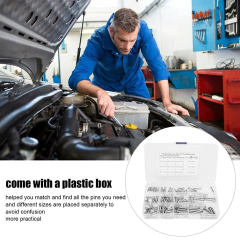 Mechanic using 12 Sizes 304 Stainless Steel Flat Head Clevis Pins Assortment Kit With Single Hole Pins for car repair