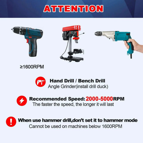 Image showing different drill types with instructions on speed and usage for 2 Pack 1 Inch Diamond Core Drill Bit And Diamond Finger Milling Bit Set With Triangle Shank For Porcelain Tile Ceramic Stone Granite Marble Drill Enlarge And Shape Holes In One Handy Tool.