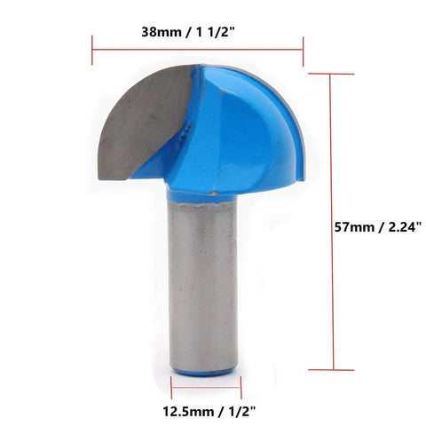 Round Nose Router Bit With 1-1/2 Inch Cutting Diameter And 1/2 Inch Shank, ideal for woodworking, CNC use, shown front view.