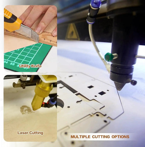 Image showing utility knife cutting and laser cutting for 36 Pack Basswood Sheets 12x12 Inch One Eighth Inch Thick For Laser Cutting And Crafts