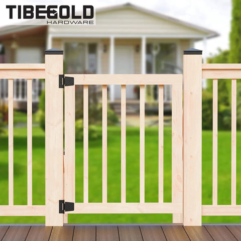 Wooden gate showcasing Heavy Duty Gate Hinges Black Iron T Strap Hinges for Barn Doors and Fences 2 Pack with Extra Long Screws