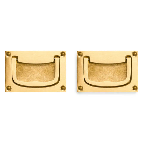 Inlaid Flush Brass Cabinet Handles Set Of 2, Overall 2.83 W X 1.89 H X 0.31 D Inches, Handle 2.09 W X 1.38 H X 0.24 D Inches, Includes 0.8 Inch Nails For Easy Mounting, Ideal For Drawers And Cabinets
