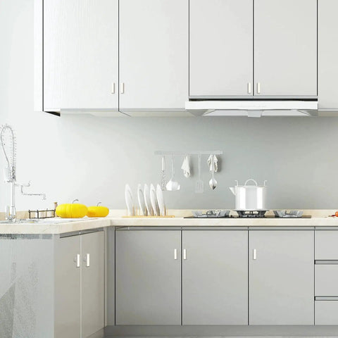 Modern kitchen with 2 Pack Square Brushed Nickel Cabinet Pulls Stainless Steel Single Hole Cupboard Hardware for drawers and cabinets.