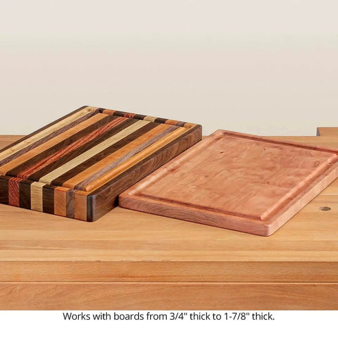 Juice Groove Router Jig For Cutting Boards, Adjustable Rails That Create Clean Juice Grooves On Boards From Ten And One Quarter Inch To Eighteen And Three Quarters Inch, Powder Coated Steel Rail Design, No Fuss Setup, Made In USA for boards 3/4 to 1-7/8 inches thick