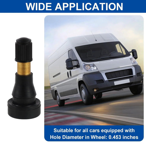 TR600HP Snap-In High Pressure Tire Valve Stems For Tubeless Rims 0.453 Inch Hole Diameter next to van image