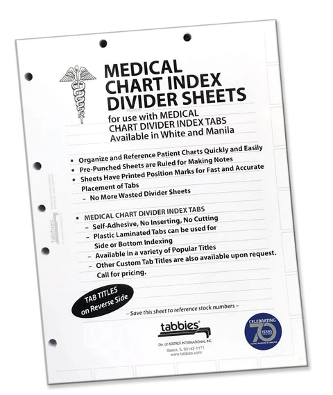 Medical Chart Index Divider Sheets White 110 Lb Stock 400 Per Box Seven-Hole Punched For Folders And 3 Ring Binders Ruled For Fast No-Fuss Chart Organization And Easy Notation