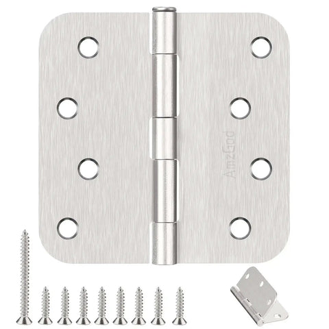 4 Inch Door Hinges 3 Pack Brushed Nickel Satin Finish Five Eighth Inch Radius Corners Heavy Duty 4x4 Interior Hinges With 8 Holes And 27 Screws For Easy Install On Residential Front Doors