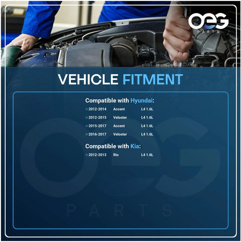 Mechanic working on car engine with fitment info for Hyundai Accent and Veloster, compatible with New 12V 90A Alternator.