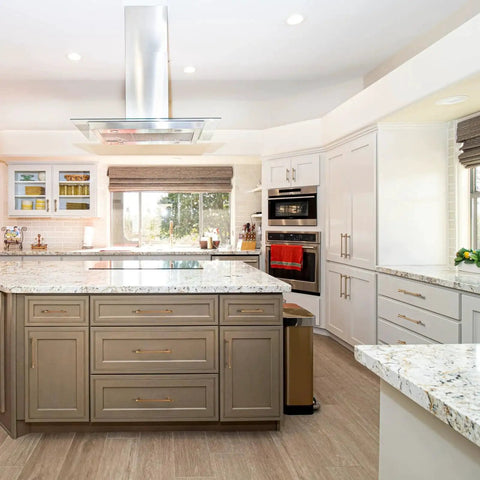 Modern kitchen featuring Antique Brass Cabinet Handles 3 Inch Center to Center Rustic Drawer Pulls For Kitchen And Bedroom 6 Pack Model 6652.