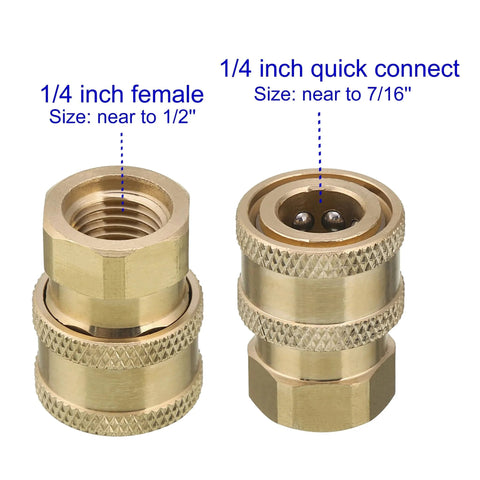 Brass Pressure Washer Coupler One Quarter Inch Quick Connect To Female NPT 5000 PSI 2 Pack Ball Lock Fittings