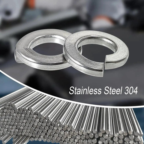 Set Of 100 No 10 Split Lock Washers For Rugged Jobs, 304 Stainless Steel With Silver Finish, Heavy Duty Spring Lock Washers