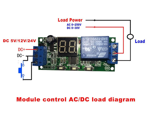 Diagram of Plug And Play Digital LED Display Delay Timer Relay Module With Infinite Cycle Timing On Off Switch For DC 5V 12V 24V